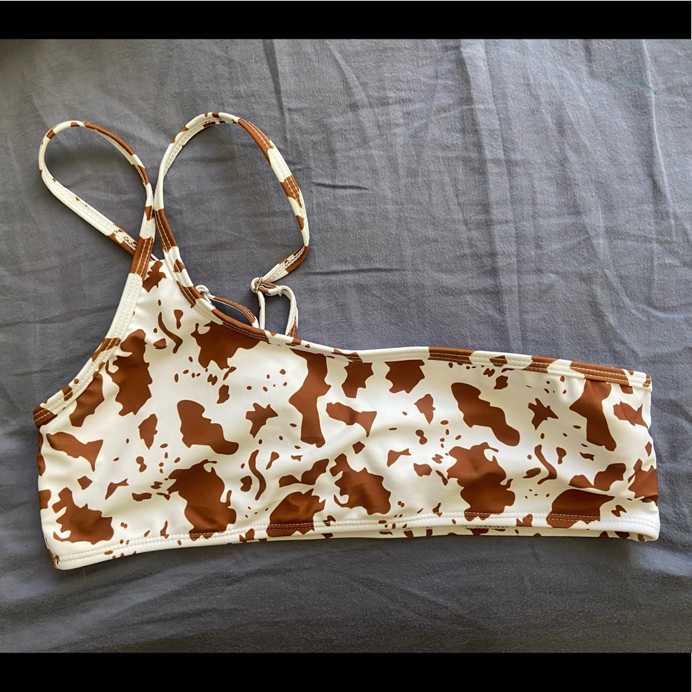 SHEIN brown cow print bathing suit one strap top. New, never used.